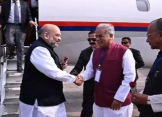 रायपुर पहुचे केंद्रीय मंत्री अमित शाह, मुख्यमंत्री भूपेश बघेल ने स्वागत किया
