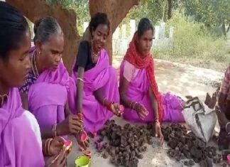 राष्ट्रीय ग्रामीण आजीविका मिशन बिहान द्वारा महिलाएं गोबर से दीया बना रही है