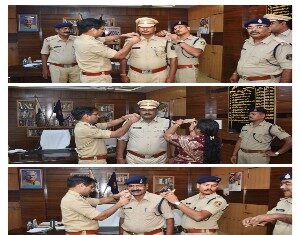 गरियाबंद जिले के 04 सहायक उप निरीक्षक से उप निरीक्षक के पद पर पदोन्नत होने पर उमनि/वरिष्ठ पुलिस अधीक्षक गरियाबंद द्वारा स्टार लगाकर बधाई एवं शुभकामनाएं दिये ।